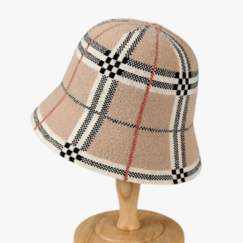 NEW! *French-Girl Chic* Khaki Plaid Faux Cashmere Designer-Style Bucket Hat